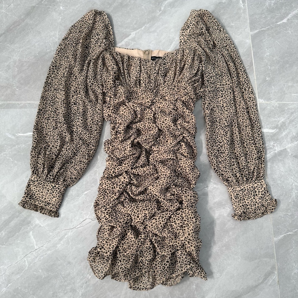 Women’s HYFVE Leopard Print Ruched Long Sleeve Dress Medium